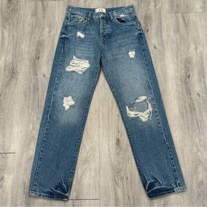 Free People We The Free Classic Blue Wash Distressed Denim Straight Leg Jeans
